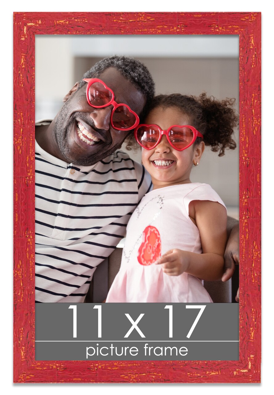 11x17 Shabby Chic Picture Frame with UV-Resistant Acrylic & Acid Free Backing, Available in 9 Finishes - Black, Blue, Brown, Green, Orange, Pink, Red, and White